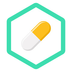 Yellow Pill Capsule, Medicine, vector mark symbols Yellow style. Isolated icon.