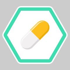 Yellow Pill Capsule, Medicine, vector mark symbols Yellow style. Isolated icon.
