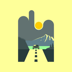 silhouette of a person in a car, explore illustration