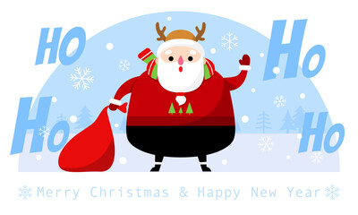 Santa Claus in sweater cartoon illustration, Christmas greeting card