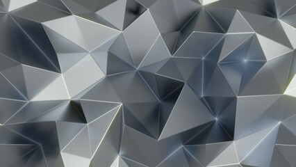 Abstract 3D rendering of silver texture. Futuristic background with low pole lines and shapes.