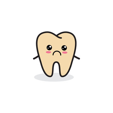 Tooth icon character. Sad, bad unhealthy tooth 