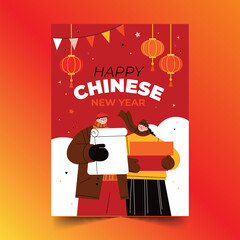 flat chinese new year vertical poster template vector design illustration