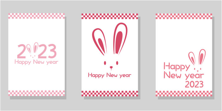 Set of new year illustration template. 2023 rabbit year greeting card collection. Vector illustration.
