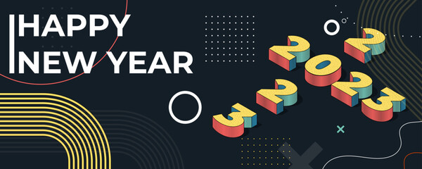 Obraz premium 2023 happy new year vector holiday on black background, Numeral 2023 with 3D effect, New year greeting poster, banner