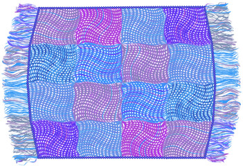 Colorful woven checkered plaid with grunge stripe wavy square elements , decorative frame and fringe isolated on white