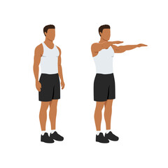 Man doing double arm front raises exercise. Flat vector illustration isolated on white background