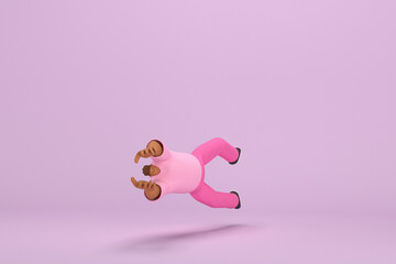 The black man with pink clothes.   He is doing exercise.  3d illustrator of cartoon character in acting.