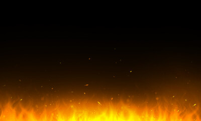 Fototapeta na wymiar Fire and smoke particles on black background.