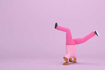 The black man with pink clothes.   He is doing exercise.  3d illustrator of cartoon character in acting.