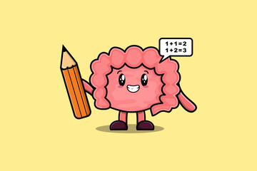 Intestine cute cartoon clever student with pencil style design in flat modern style design