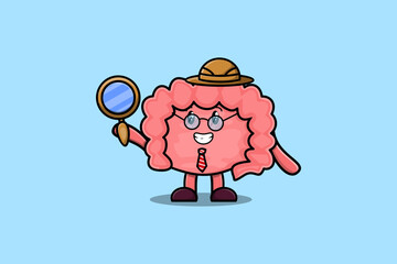 Cute cartoon character Intestine detective is searching with magnifying glass   