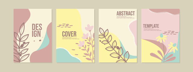 set of book cover designs with hand drawn floral decorations. abstract retro botanical background.size A4 For notebooks, planners, brochures, books, catalogs 