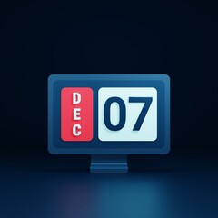 December Calendar Icon 3D Illustration with Desktop Monitor Date December 07
