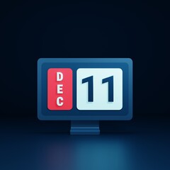 December Calendar Icon 3D Illustration with Desktop Monitor Date December 11