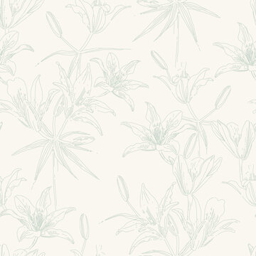Botanical vector background. Floral seamless pattern. wild lilies hand drawn illustration. Interior textile and fashion fabric print © Evgeniya Khudyakova