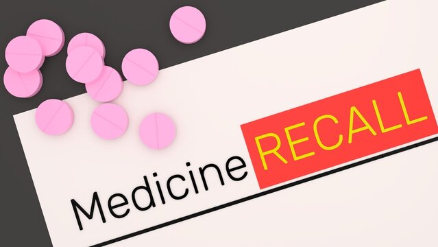 Medicine recall alert banner. 3d illustration