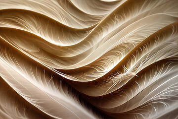 Detailed smooth close-up of feathers, waves in light brown, background, illustration, generative Ai