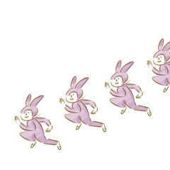 うさぎの仮装をして走る人物の手描きイラスト