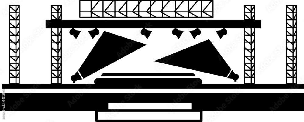 Wall mural outdoor concert stage black and white vector icon..eps