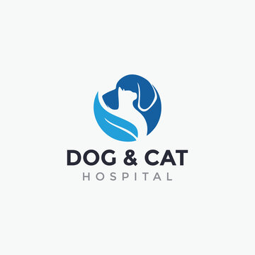 Home pets Logo dog cat design vector template Linear style. Animals Veterinary clinic Logotype concept outline icon