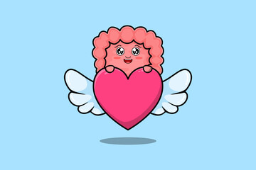 cute cartoon Intestine character hiding heart in flat cartoon style illustration