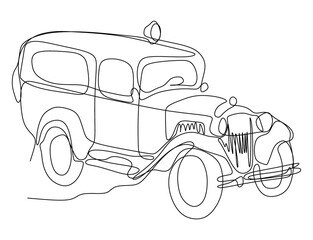Fototapeta premium Continuous line art. Continuous one line drawing. Old classic car on white background.
