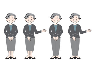 Fototapeta premium スーツ姿のシニア女性 全身 案内