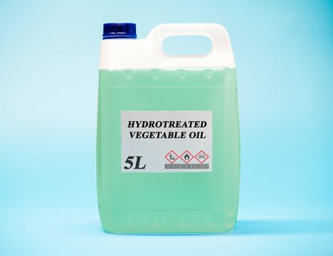 Biofuel in chemical lab in plastic canister Hydrotreated Vegetable Oil