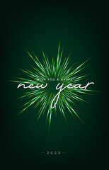 wish you Happy New Year 2023 banner concept, green sparkle firework vector and illustration templates with sparkle firework on dark background