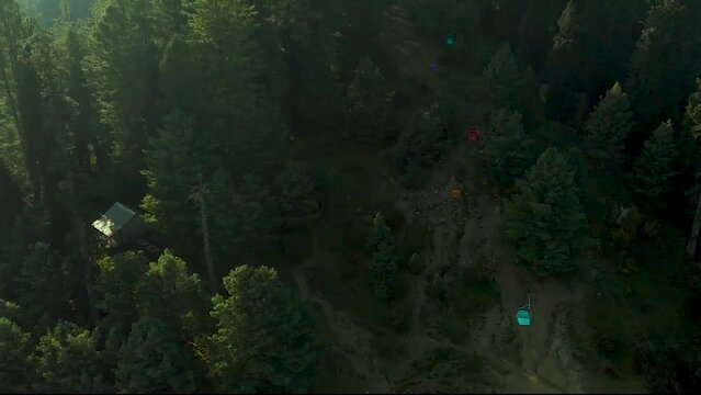 Aerial Drone View Flight over pine tree forest in Mountain at Ayubia Gali, Murree
