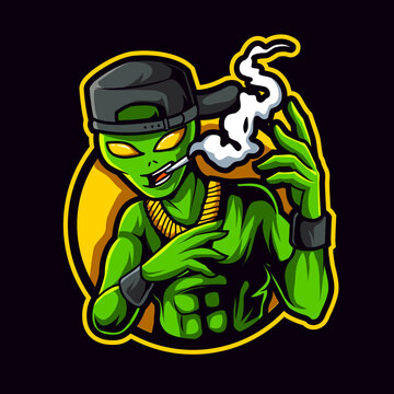alien smoking mascot logo vector illustration