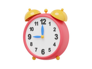 Multicolored vintage alarm clock, side view. 3D rendering. Icon on white background.
