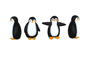 Graphic illustration of Christmas penguins . Idea for cartoon, books, children’s art, icons, stickers, poster
