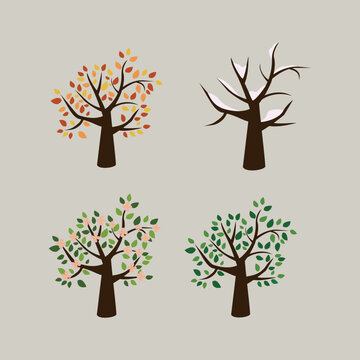 set of four seasons, autu, winter, spring, summer illustration vector