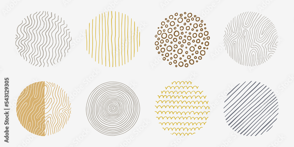Poster scribble texture pattern circle set. hand drawn line texture, doodle decorative spiral, scribble gra