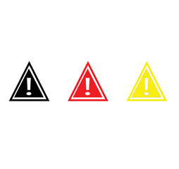 Warning Mark Icon Design  three  types color, black and read, yellow outline. Isolated