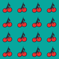 vector pattern with cherry on a blue background