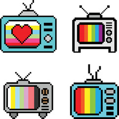 Television pixel art vector illustration.