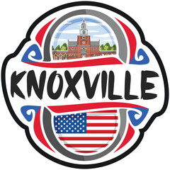 Knoxville USA United States Flag Travel Souvenir Sticker Skyline Landmark Logo Badge Stamp Seal - obrazy, fototapety, plakaty