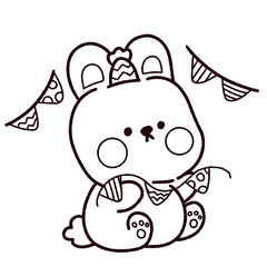 Chinese New Year 2023, the year of the rabbit, red and gold line art characters, simple hand-drawn Asian elements with craft (Chinese translation: Happy Chinese New Year 2023, year of the rabbit).