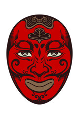 Hand drawn red japanese traditional mask isolated on white background.