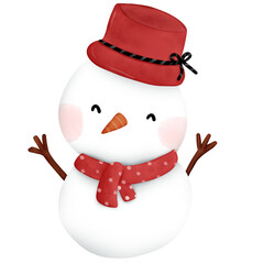 Snow man wear red hat watercolor element.cute for celebrate new year winter