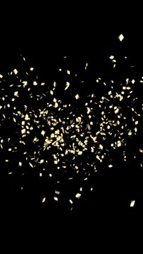 Gold Shine Confetti Vertical. Confetti burst and fall with black background , vertical resolution 2160 X 3840.
