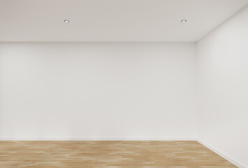 Empty white wall room with wooden floor. 3d rendering of residential building interior