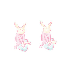 つまらなそうに座っているウサギの顔をした子ども2人