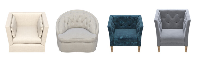 armchair isolated on white background, interior furniture, , 3D illustration, cg render
