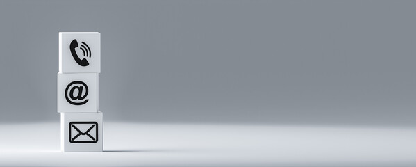 Website and Internet contact us page concept with phone, email, mail icons. symbol telephone, mail,...