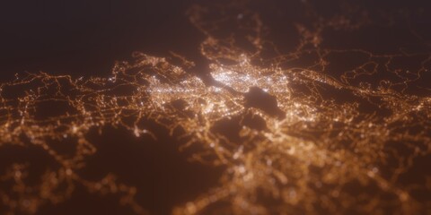 Street lights map of Halifax (Canada) with tilt-shift effect, view from north. Imitation of macro shot with blurred background. 3d render, selective focus - obrazy, fototapety, plakaty