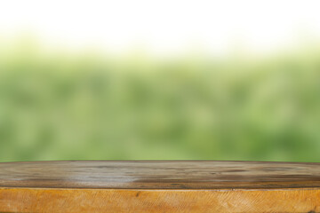 Nature and wood table background for product display template, empty wooden table and empty space,  blurred background